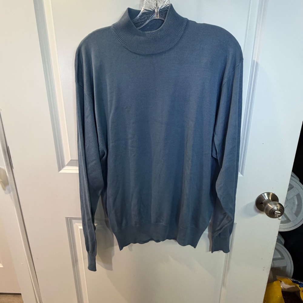 Anthology Womens Mock Neck Sweater 100% Silk Blue Size S